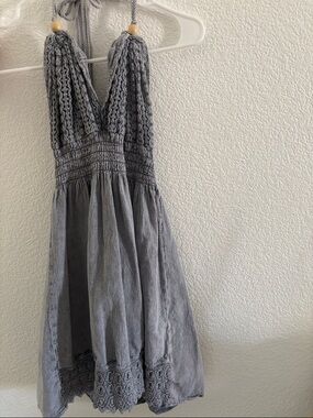 Source Unknown Gray Backless Crochet Halter Dress